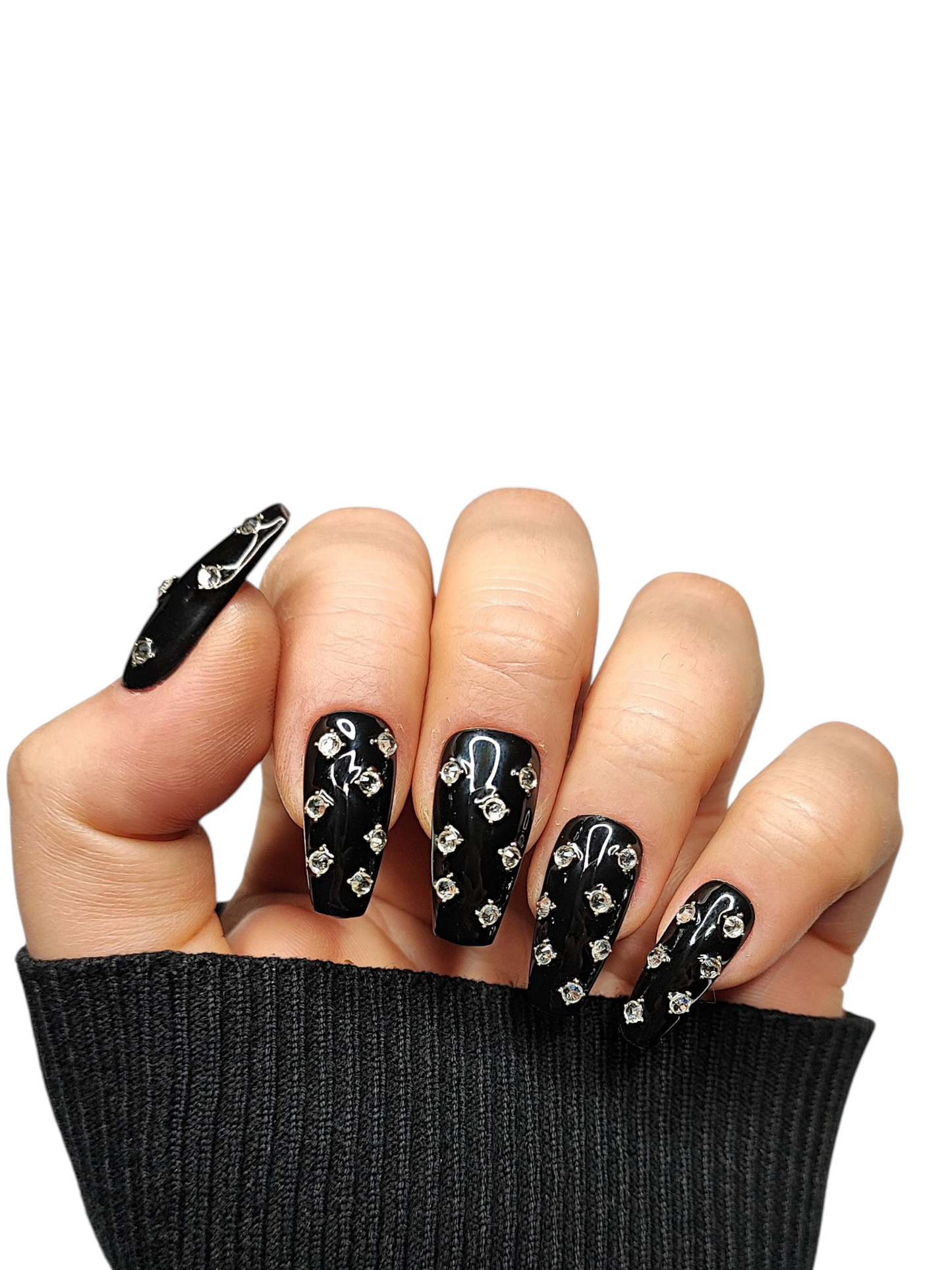 Schwarze Glam Press On Nails