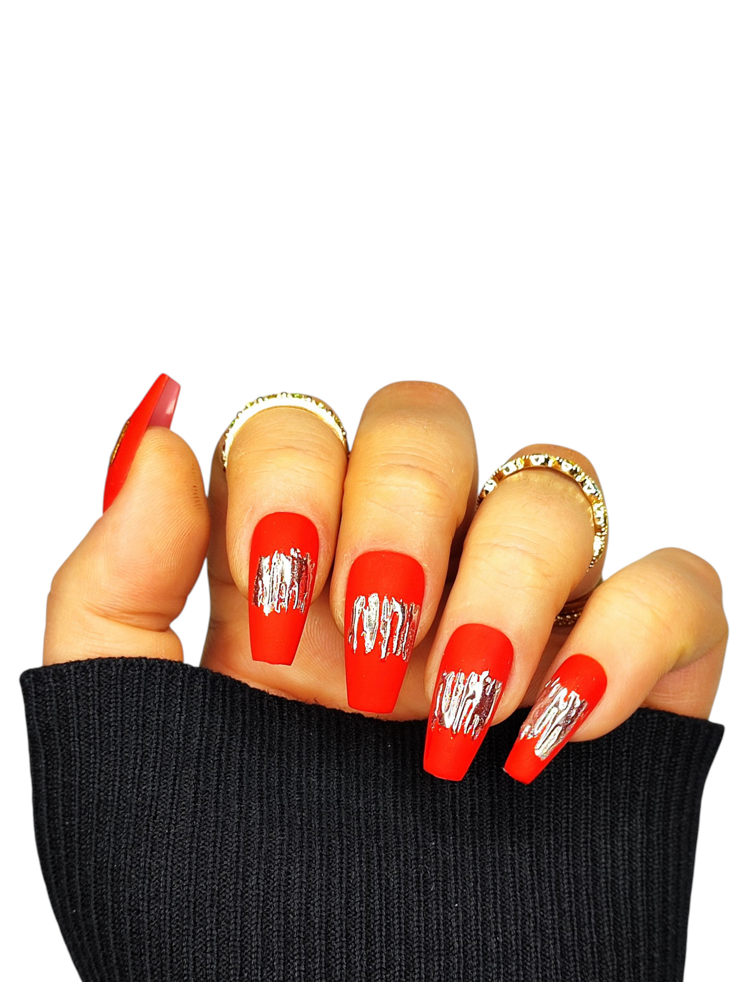 Rote Matte Press On Nails-Chrom