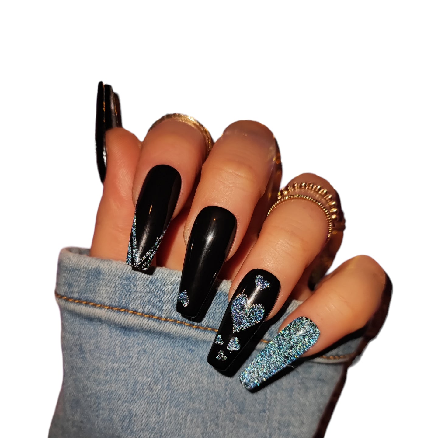 Press On Nails Black Love mit Glitzer