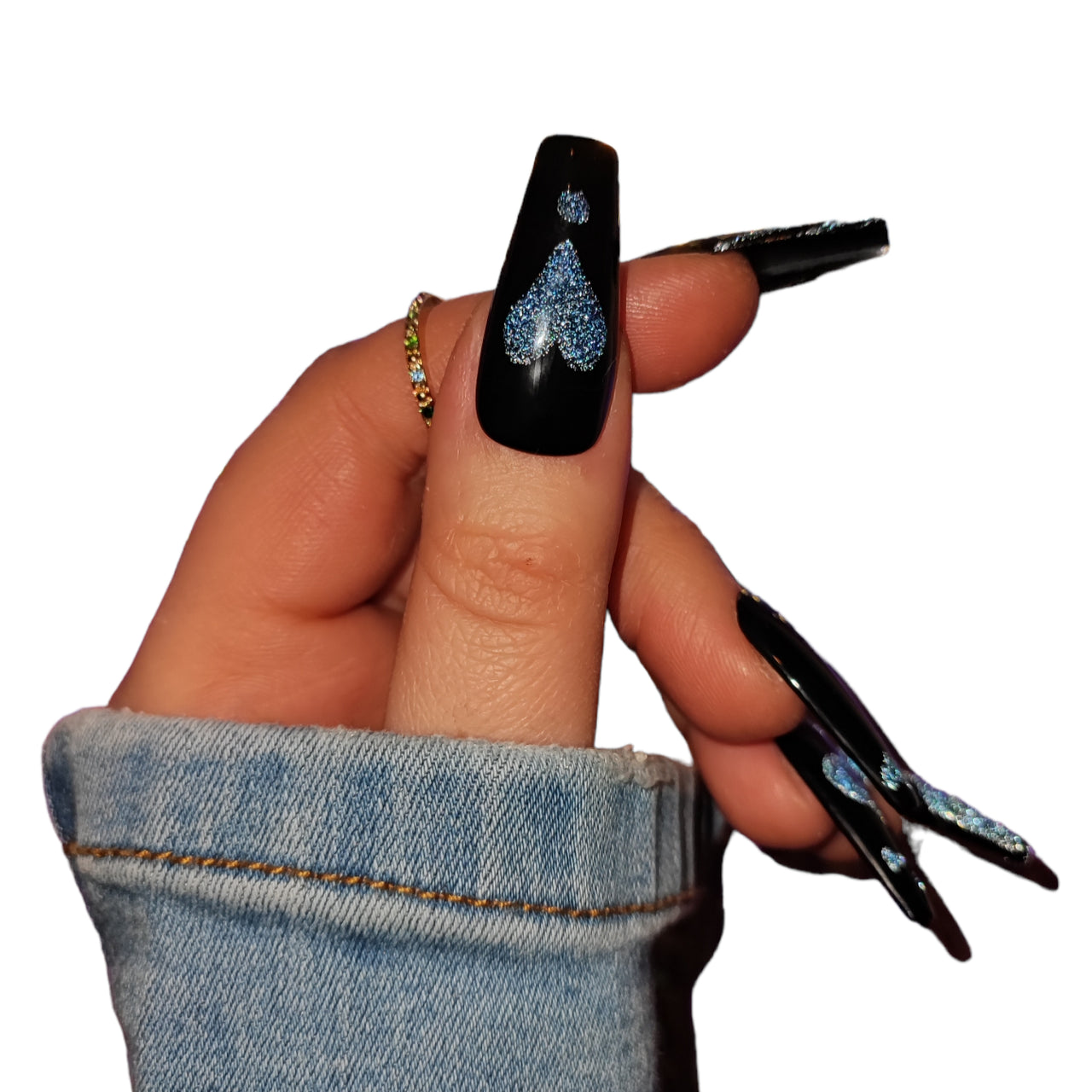 Press On Nails Black Love mit Glitzer