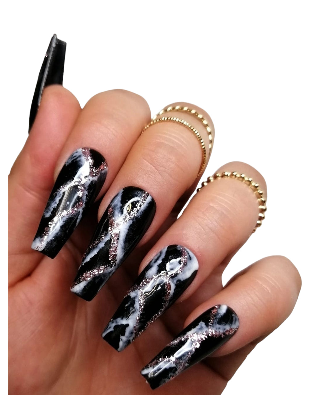 Press On Nails Marmor Lady Black