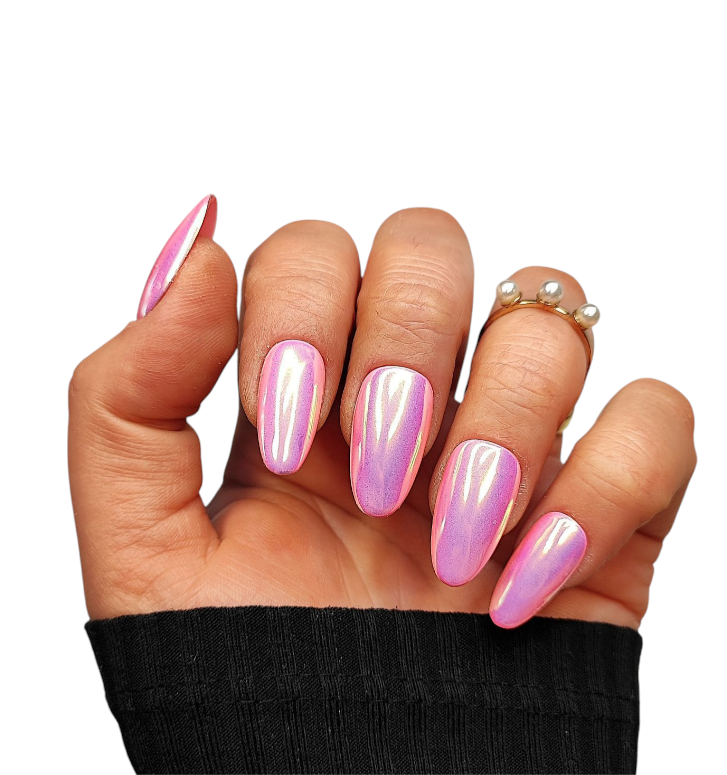 Press On Nails Mirror Aurora Pink – Glänzende Chromnägel